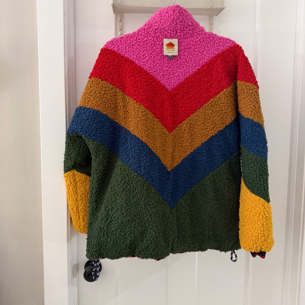 Farm Rio Macaw Print Reversible Faux Shearling Puffer‎ Jacket Multicolor Women S - Picture 6 of 7